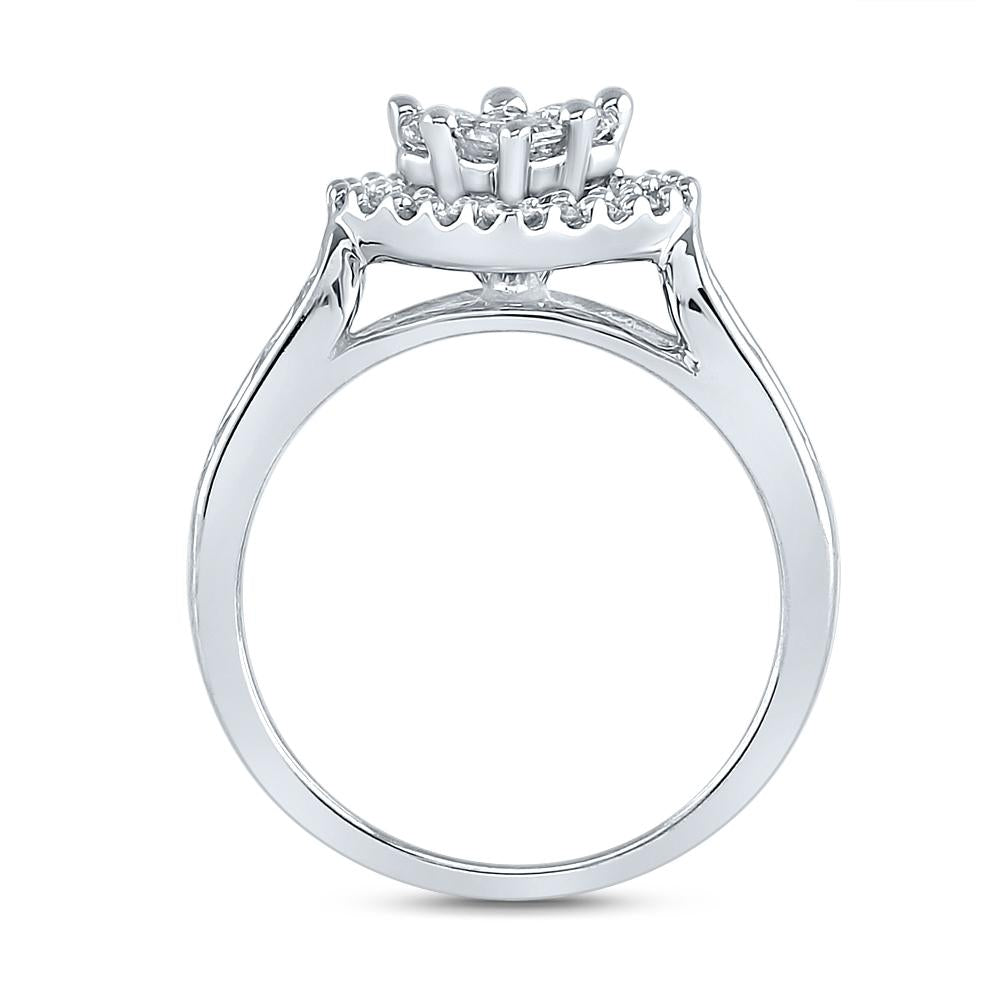 14kt White Gold Princess Diamond Heart Bridal Wedding Ring Band Set 1 Cttw
