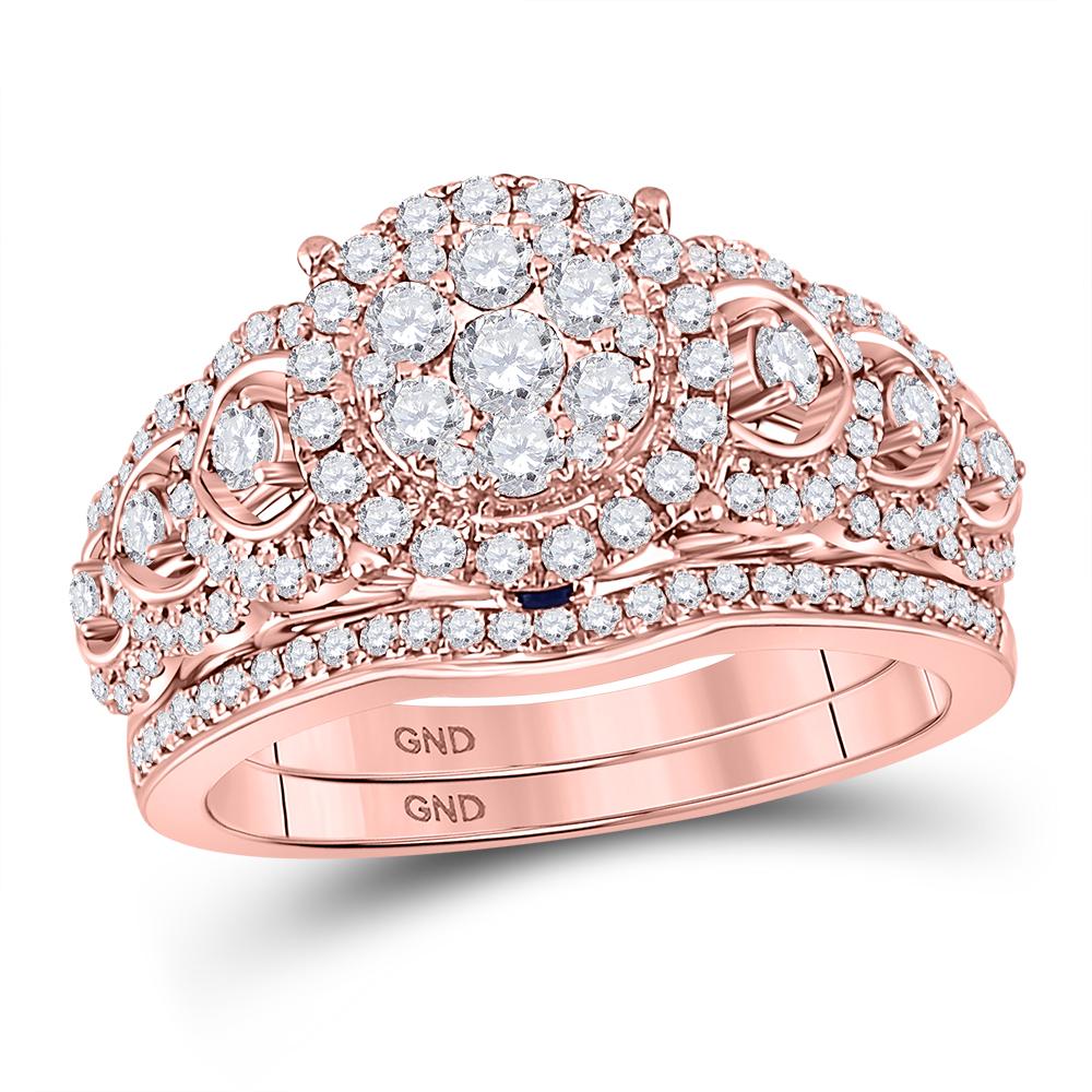 14kt Rose Gold Round Diamond Bridal Wedding Ring Band Set 1 Cttw