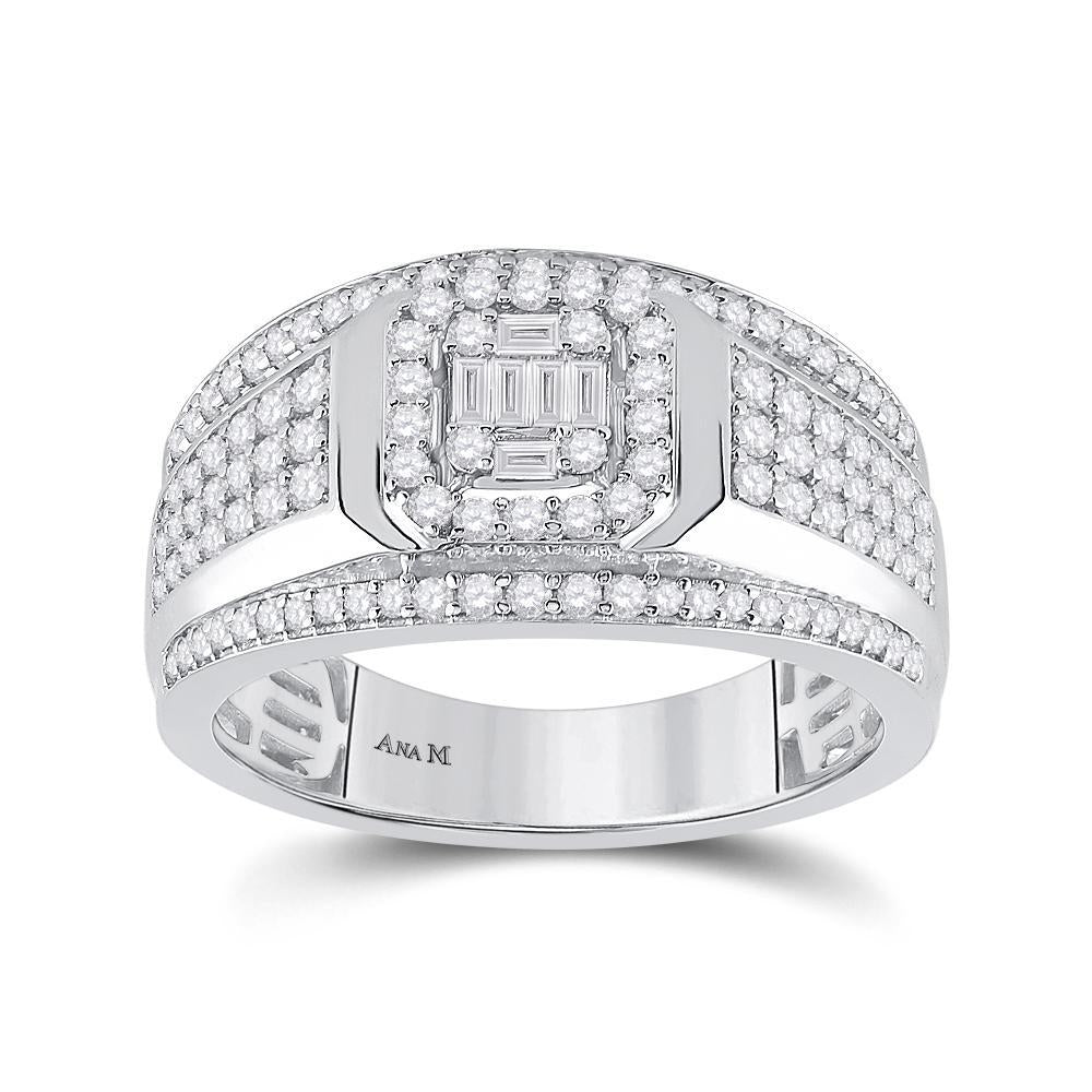14kt White Gold Mens Baguette Diamond Square Cluster Ring 1 Cttw