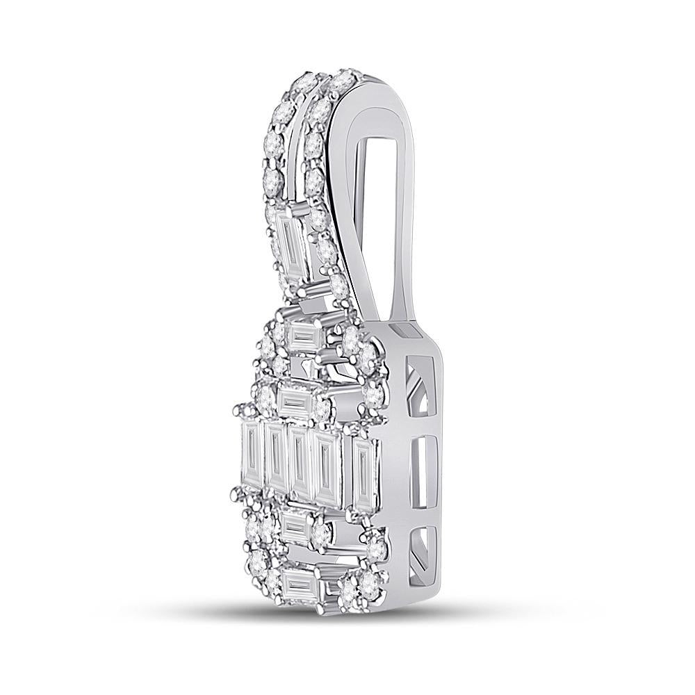 14kt White Gold Womens Baguette Diamond Square Pendant 3/8 Cttw