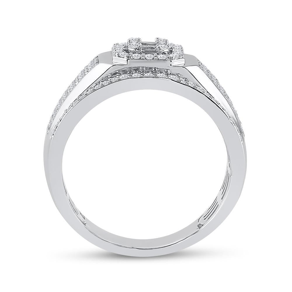 14kt White Gold Mens Baguette Diamond Square Cluster Ring 1 Cttw