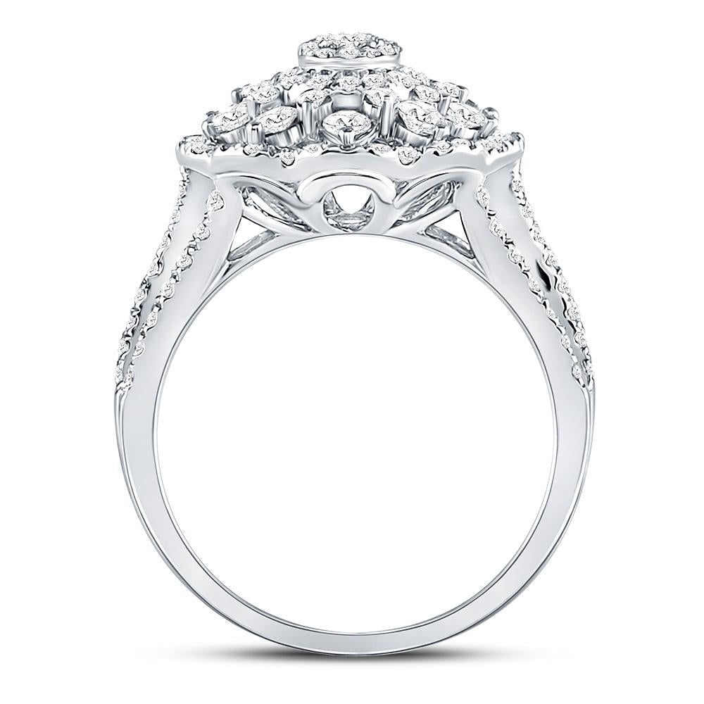14kt White Gold Round Diamond Cluster Pear Bridal Wedding Engagement Ring 1-3/4 Cttw