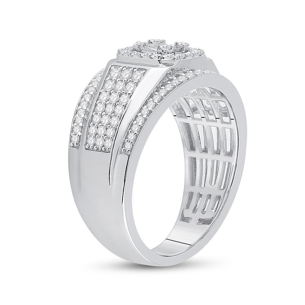 14kt White Gold Mens Baguette Diamond Square Cluster Ring 1 Cttw