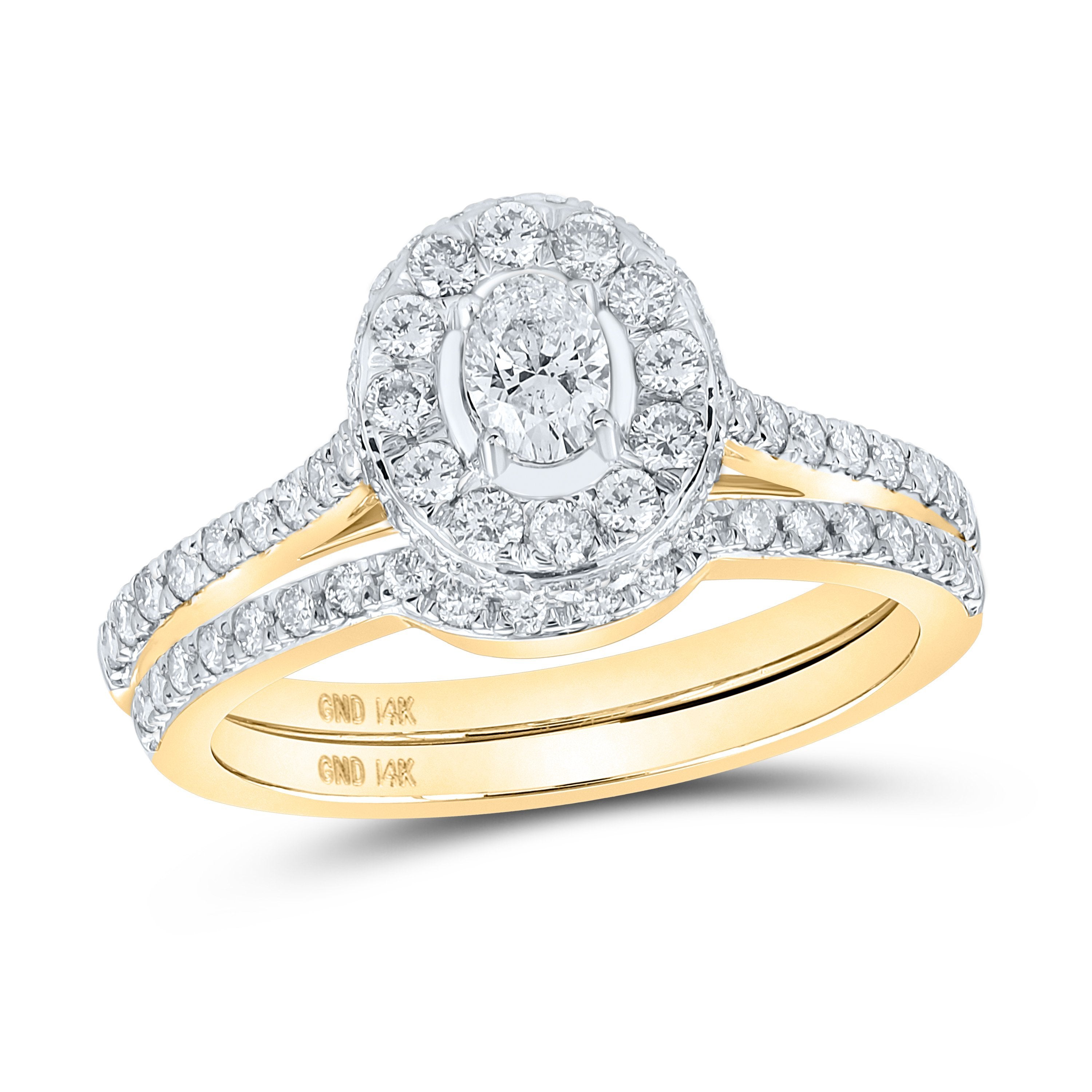 14kt Yellow Gold Oval Diamond Halo Bridal Wedding Ring Band Set 1 Cttw