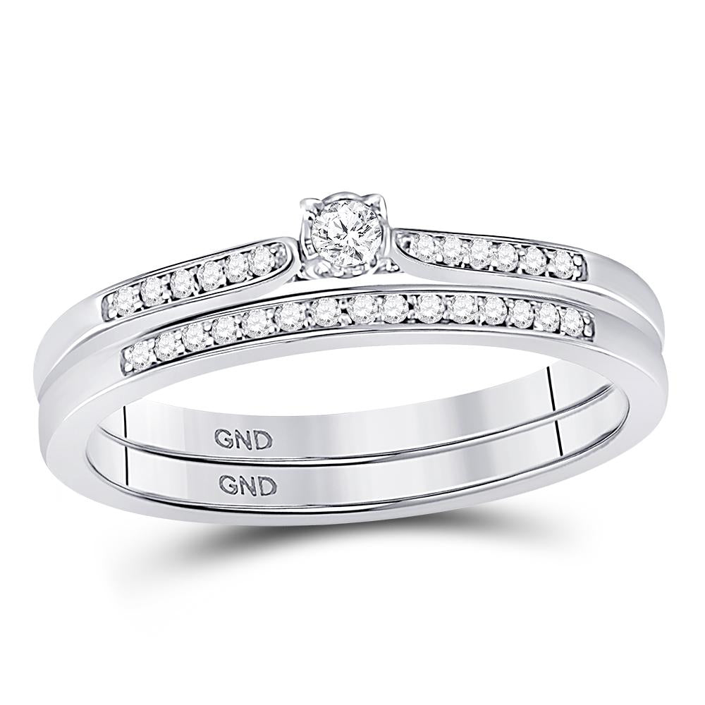 10kt White Gold Round Diamond Bridal Wedding Ring Band Set 1/8 Cttw