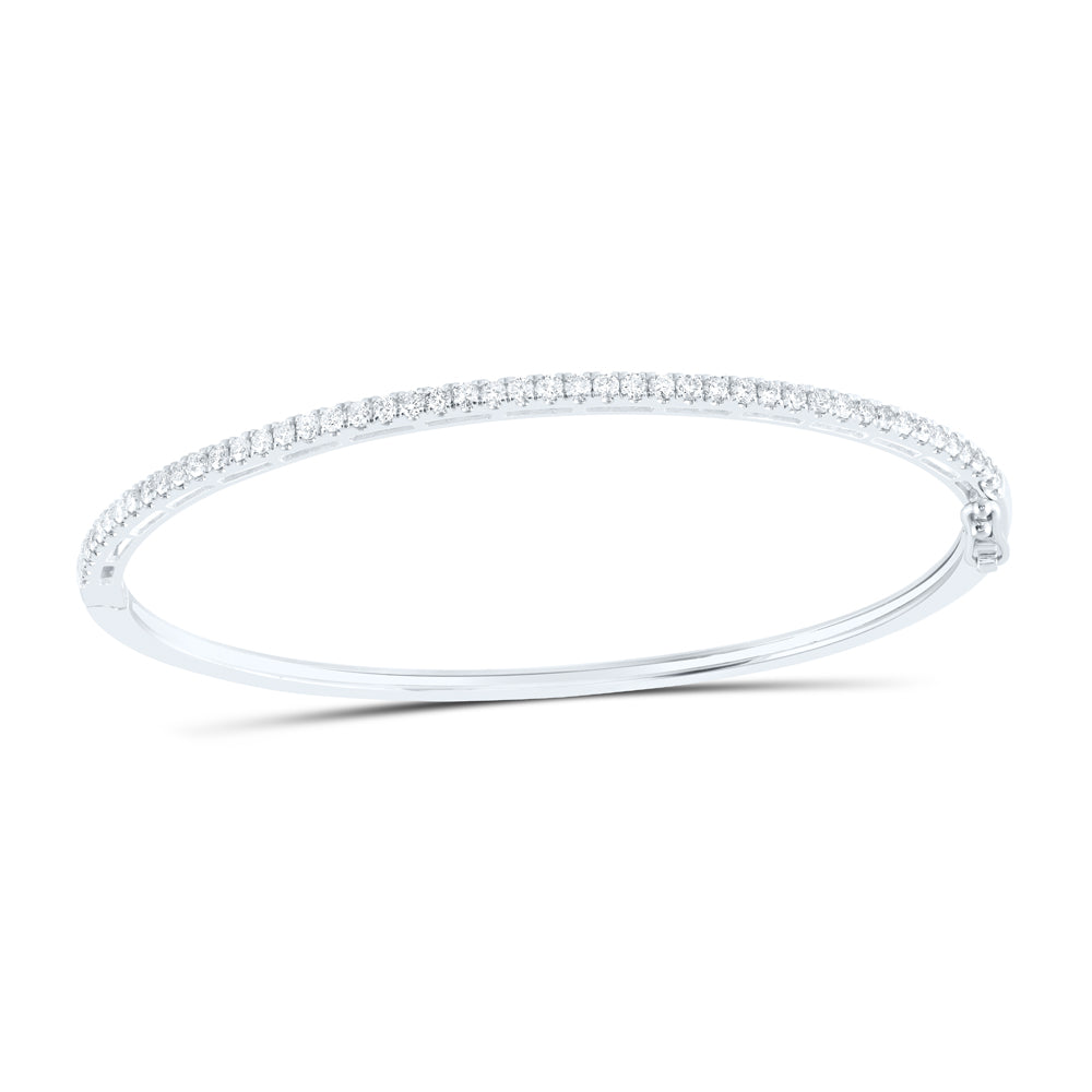 14kt White Gold Womens Round Diamond Stackable Bangle Bracelet 1 Cttw