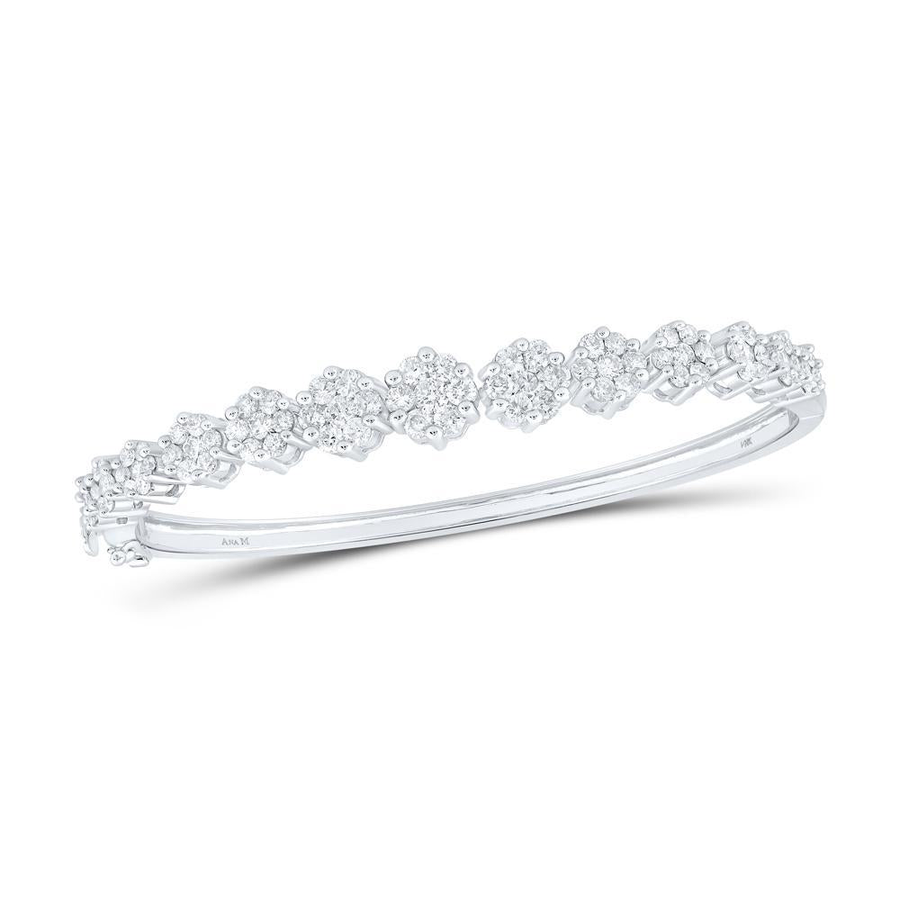 14kt White Gold Womens Round Diamond Bangle Bracelet 2-5/8 Cttw