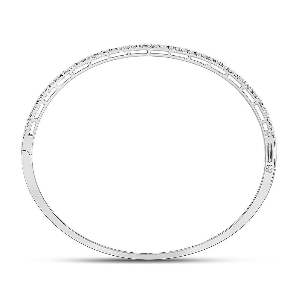 14kt White Gold Womens Round Diamond Stackable Bangle Bracelet 1 Cttw