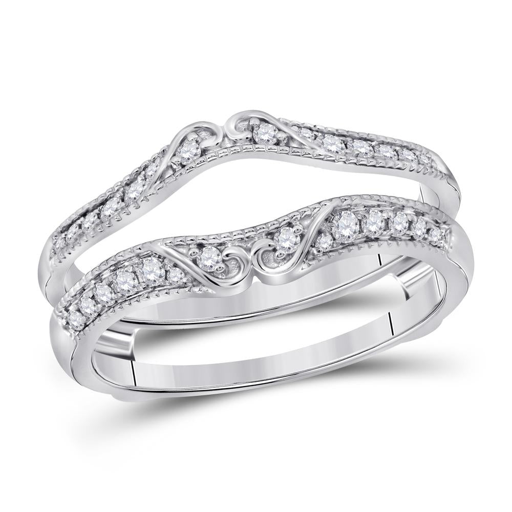 14kt White Gold Womens Round Diamond Ring Guard Wrap Solitaire Enhancer 1/4 Cttw