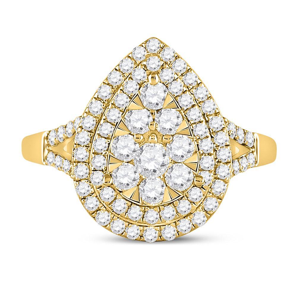 14kt Yellow Gold Womens Round Diamond Teardrop Ring 1 Cttw