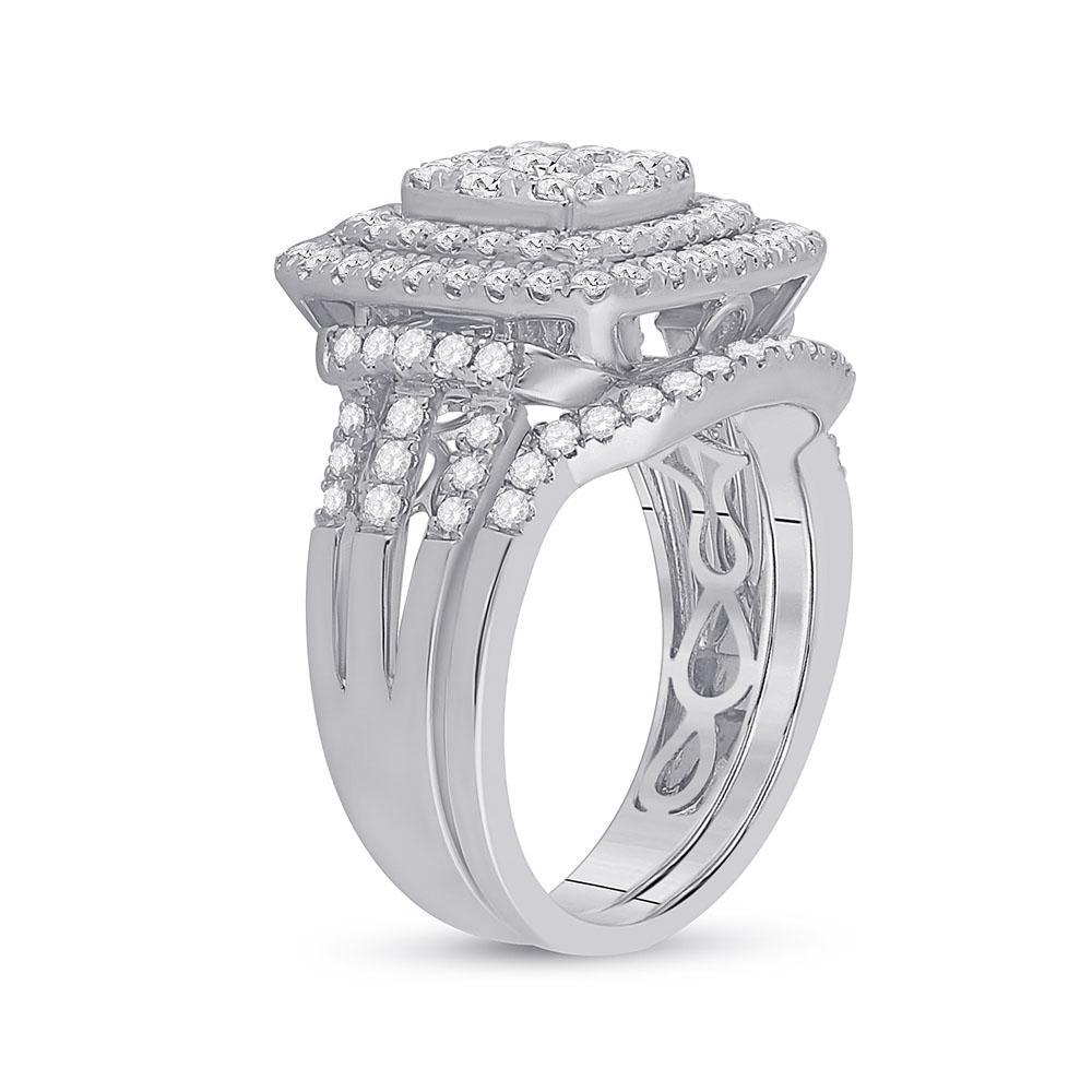 14kt White Gold Round Diamond Bridal Wedding Ring Band Set 1-1/2 Cttw