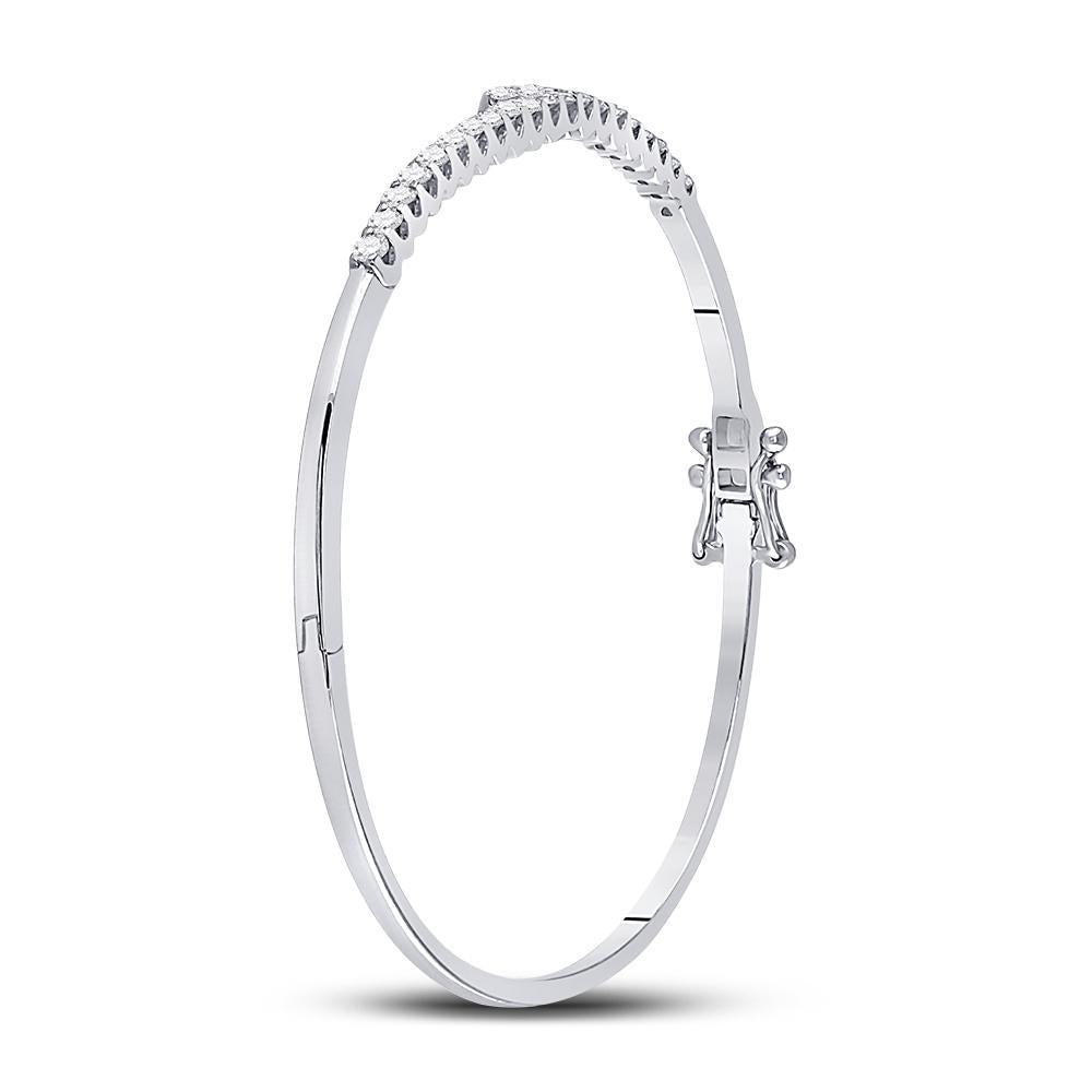 14kt White Gold Womens Round Diamond Bypass Bangle Bracelet 1 Cttw