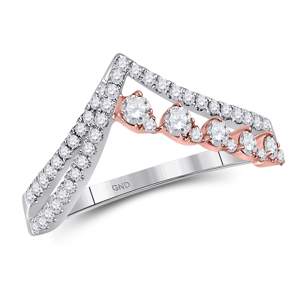14kt Two-tone Gold Womens Round Diamond Chevron Modern Band Ring 1/2 Cttw