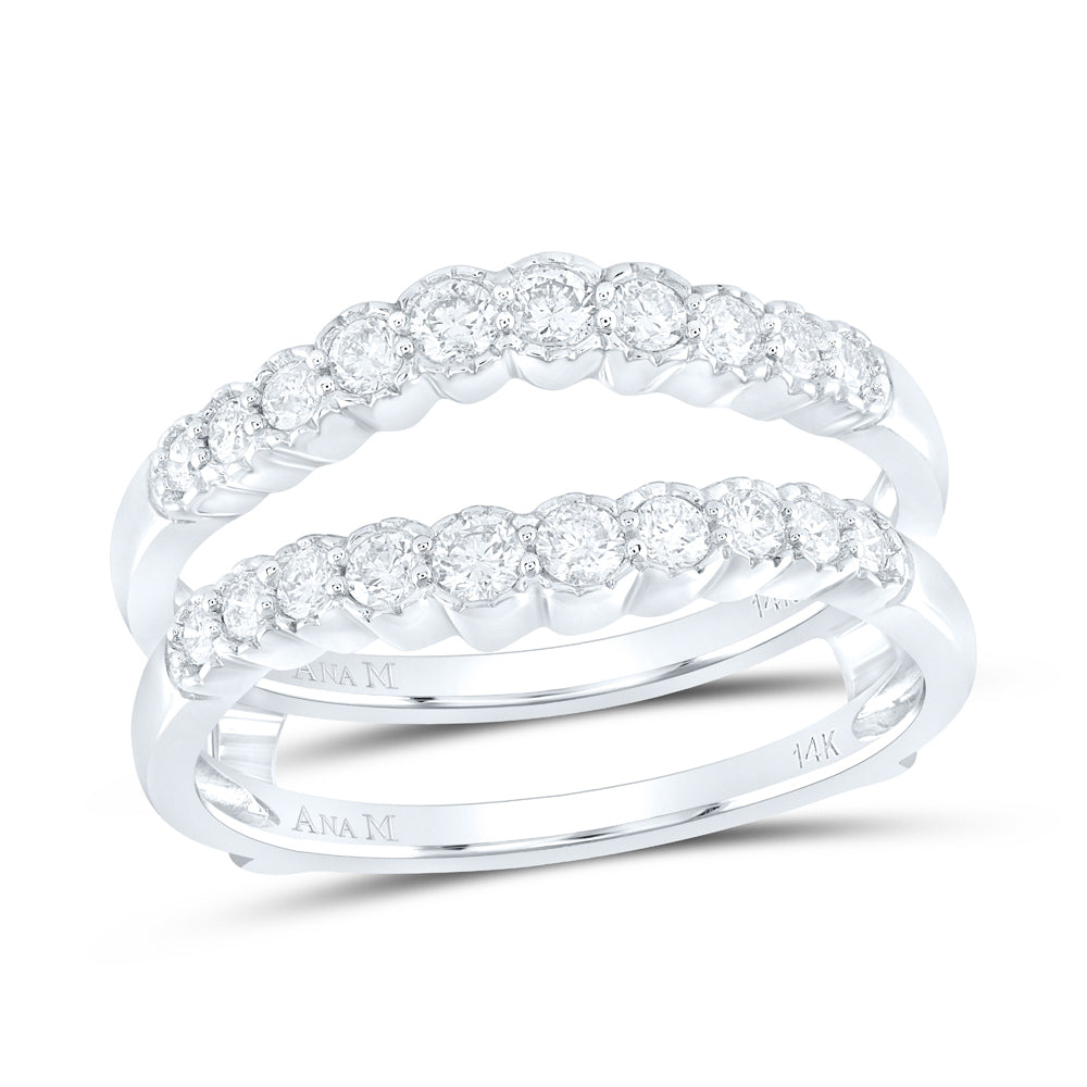 14kt White Gold Womens Round Diamond Wrap Ring Guard Enhancer 1/2 Cttw