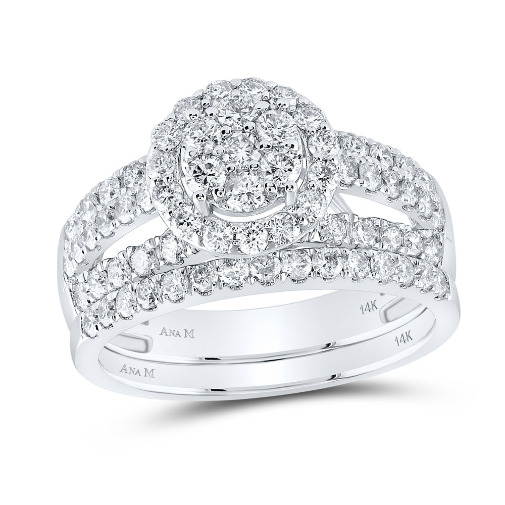 14kt White Gold His Hers Round Diamond Cluster Matching Wedding Set 2-1/3 Cttw
