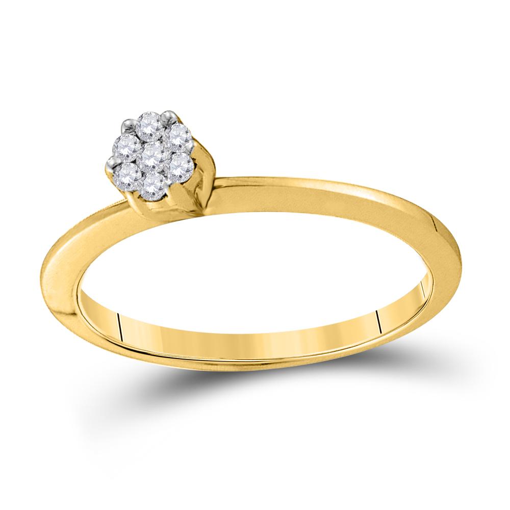 10kt Yellow Gold Womens Round Diamond Flower Cluster Ring 1/8 Cttw