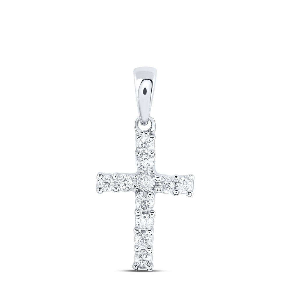 14kt White Gold Womens Round Diamond Cross Pendant 1/10 Cttw
