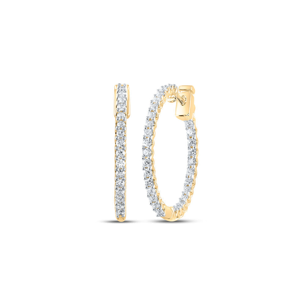 14kt Yellow Gold Womens Round Diamond Inside Outside Hoop Earrings 1 Cttw