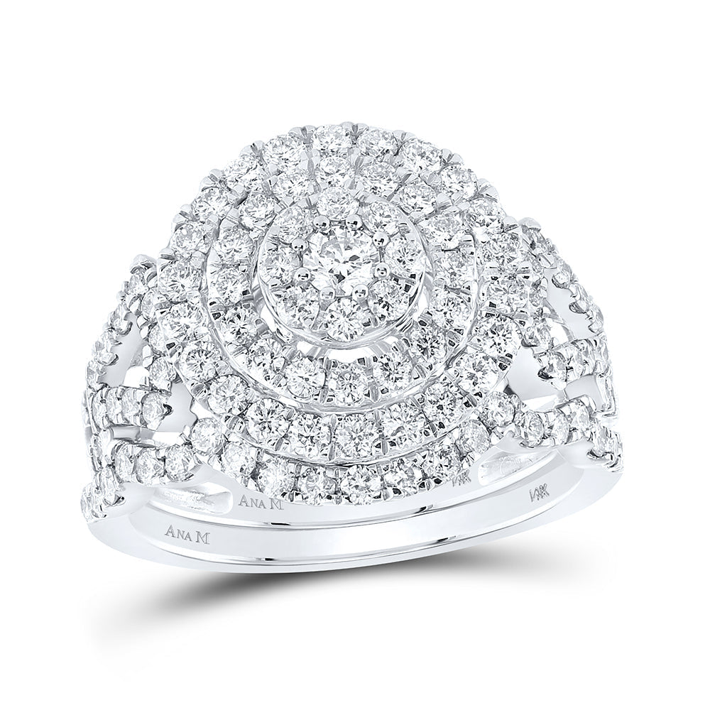 14kt White Gold Round Diamond Bridal Wedding Ring Band Set 1-1/3 Cttw