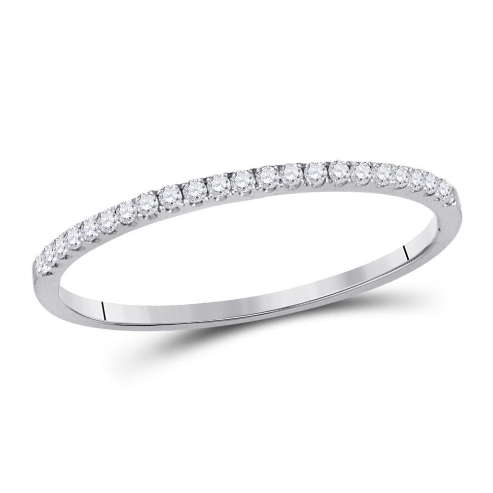 10kt White Gold Womens Round Diamond Timeless Stackable Band Ring 1/8 Cttw