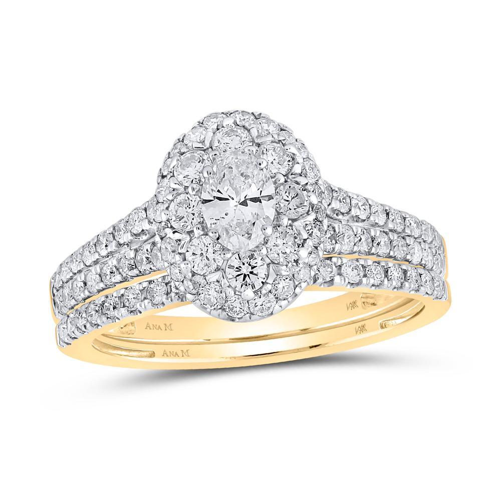 14kt Yellow Gold Oval Diamond Halo Bridal Wedding Ring Band Set 1 Cttw