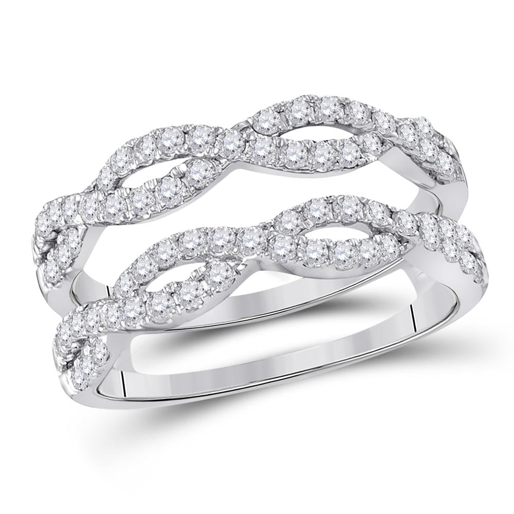 14kt White Gold Womens Round Diamond Wrap Ring Guard Enhancer 3/4 Cttw