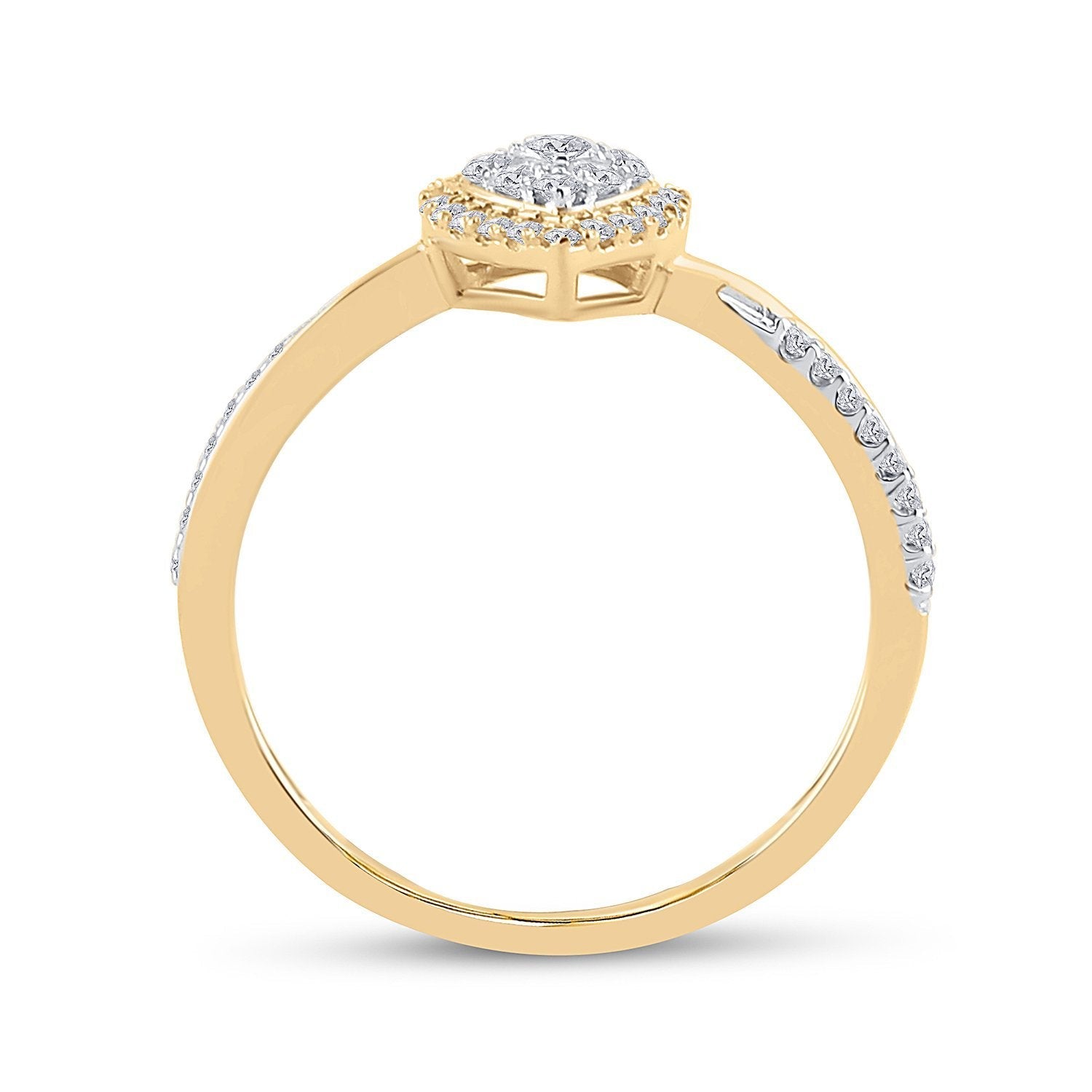14kt Yellow Gold Womens Round Diamond Teardrop Cluster Ring 1/3 Cttw