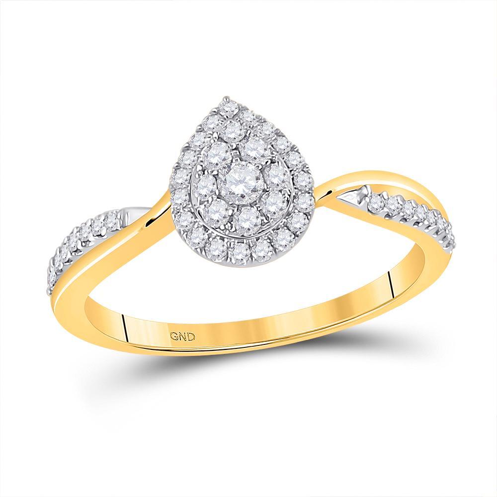 14kt Yellow Gold Womens Round Diamond Teardrop Cluster Ring 1/3 Cttw