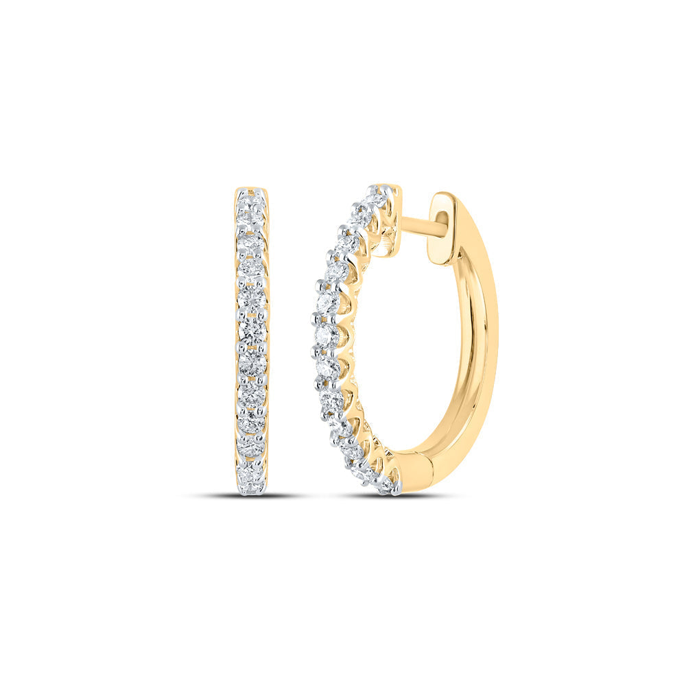 14kt Yellow Gold Womens Round Diamond Hoop Earrings 1/2 Cttw